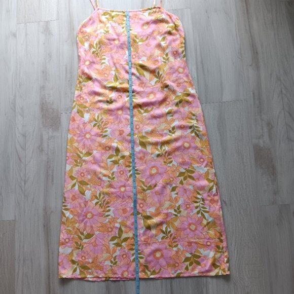 New Billabong Sundress Spaghetti Strap Bright Pink Floral Green Midi Medium - Picture 9 of 12